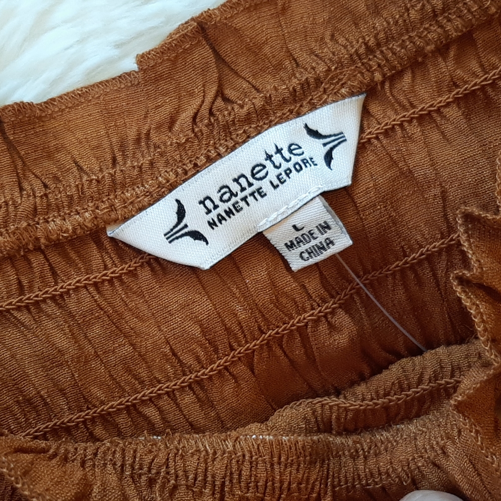 SOLD*Nanette Lepore Glazed Ginger Ruched Top Ruffle Bottom & Sleeves, Large, NWT - Picture 7 of 11